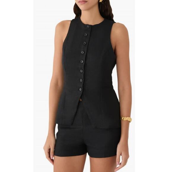 Faithfull Black Linen Seema Top Size 4 - Picture 1 of 13